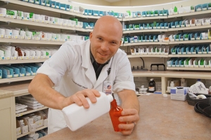 man in a pharmacy